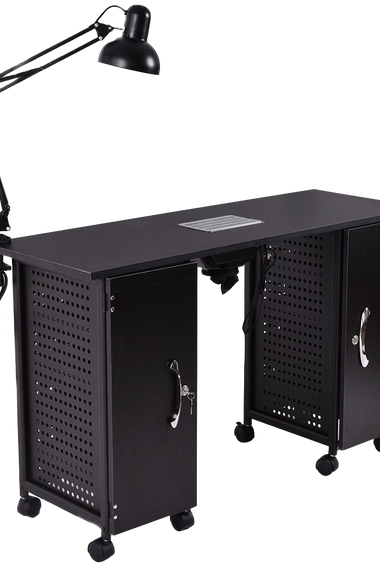 Giantex Manicure Nail Table Station Black Steel Frame Beauty Spa Salon Equipment Drawer